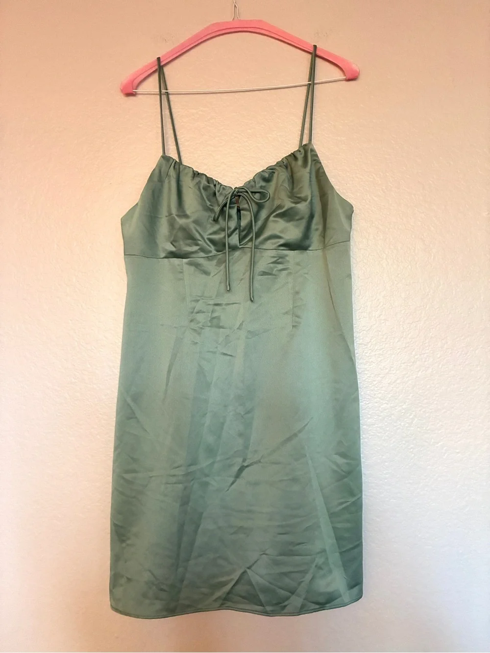 Topshop Silky Sage Green Satin Slip Dress Size 10 Party Cocktail Y2K Babydoll